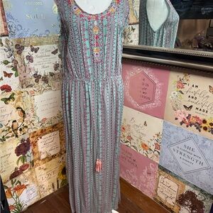 Falls Creek Geometric Pink and Green Maxi Dress